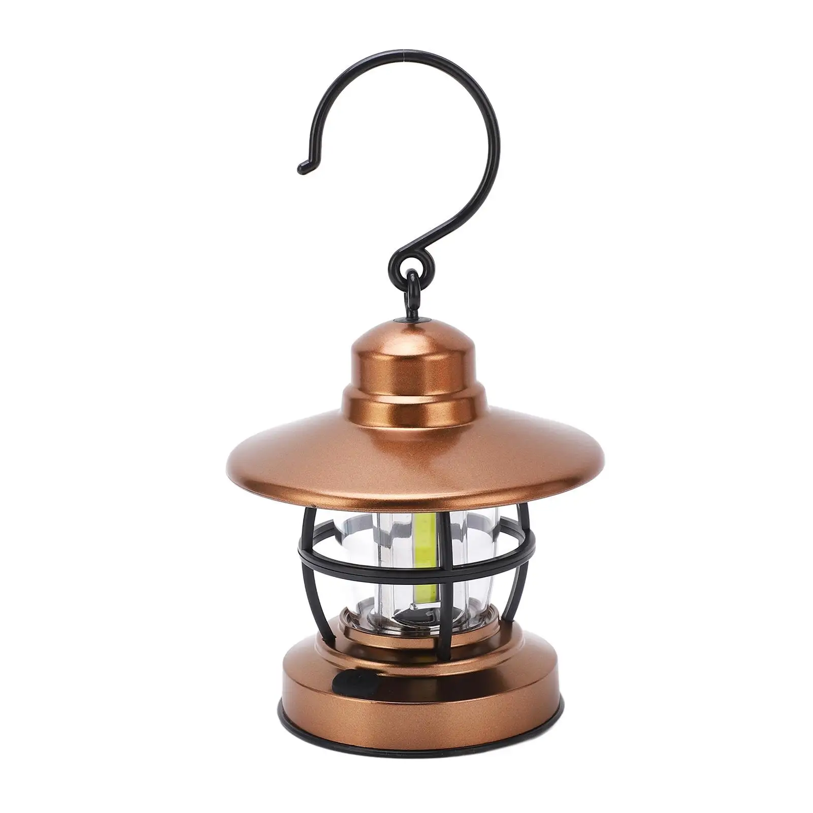 Vintage Hanging Lantern - Outdoor Camping Light with Button Switch, 3 COB Battery-Powered Garden Lamp, Hook Design