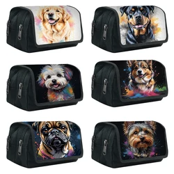 Watercolor Painting Dog Pattern Cosmetic Case German Shepherd Shih Tzu Puppy Dog Pencil Bag Makeup Stationary Bag Brushes Holder