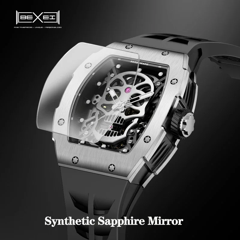 BEXEI 9801 Limited edition Skull shape dial series Automatic mechanical  movement watch for men Luminous Sapphire business watch