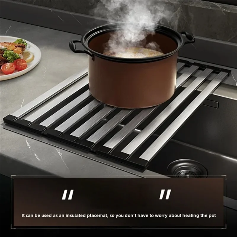 RMWIN-접이식 스테인리스 식기 건조대, 주방 싱크대용, 싱크대 위 배수구, 카운터 수납 랙 드레이너