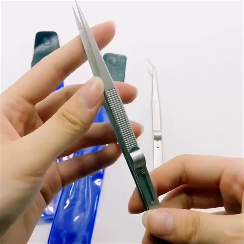 Pinzette in acciaio inossidabile pinzette antistatiche con blocco scorrevole regolabile strumento per la creazione di gioielli per strumenti di riparazione di componenti elettronici