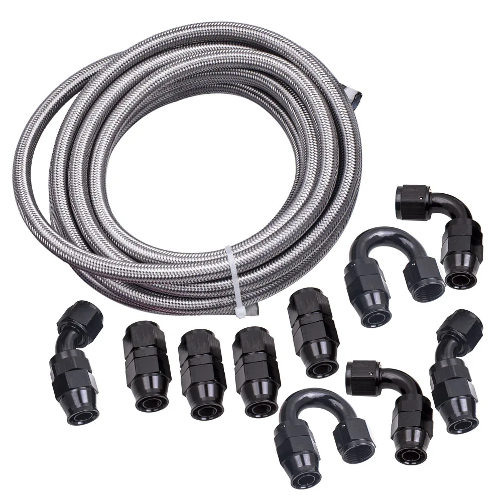 Brandneues 20 FT PTFE Kraftstoffschlauch-Ölleitungskit mit AN10 Schlauchanschluss Schwarz