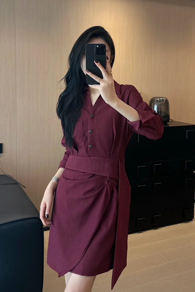 2024 Spring/Summer New Fashionable Avant garde Style Irregular Splicing Waist and Slimming Shirt Skirt Women's Dress