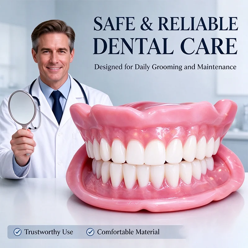 Natural Look Removable Dentures, Handmade Soft Silicone Comfort False Teeth, Daily Smile Repair Veneers for Middle Aged JJ4005