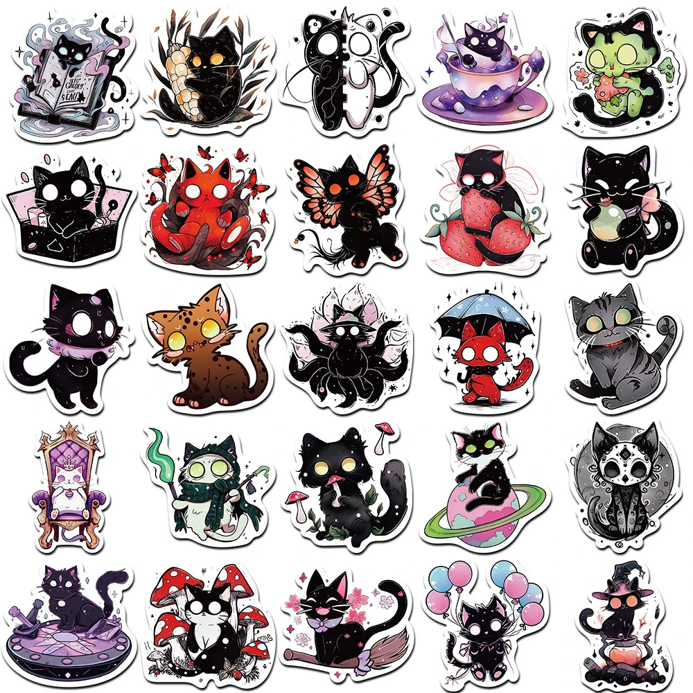 10/30/50pcs Horror Magic Demon Cat Cartoon Stickers Graffiti Phone Laptop Skateboard Cool Goth Decoration Decals for Kids Toys