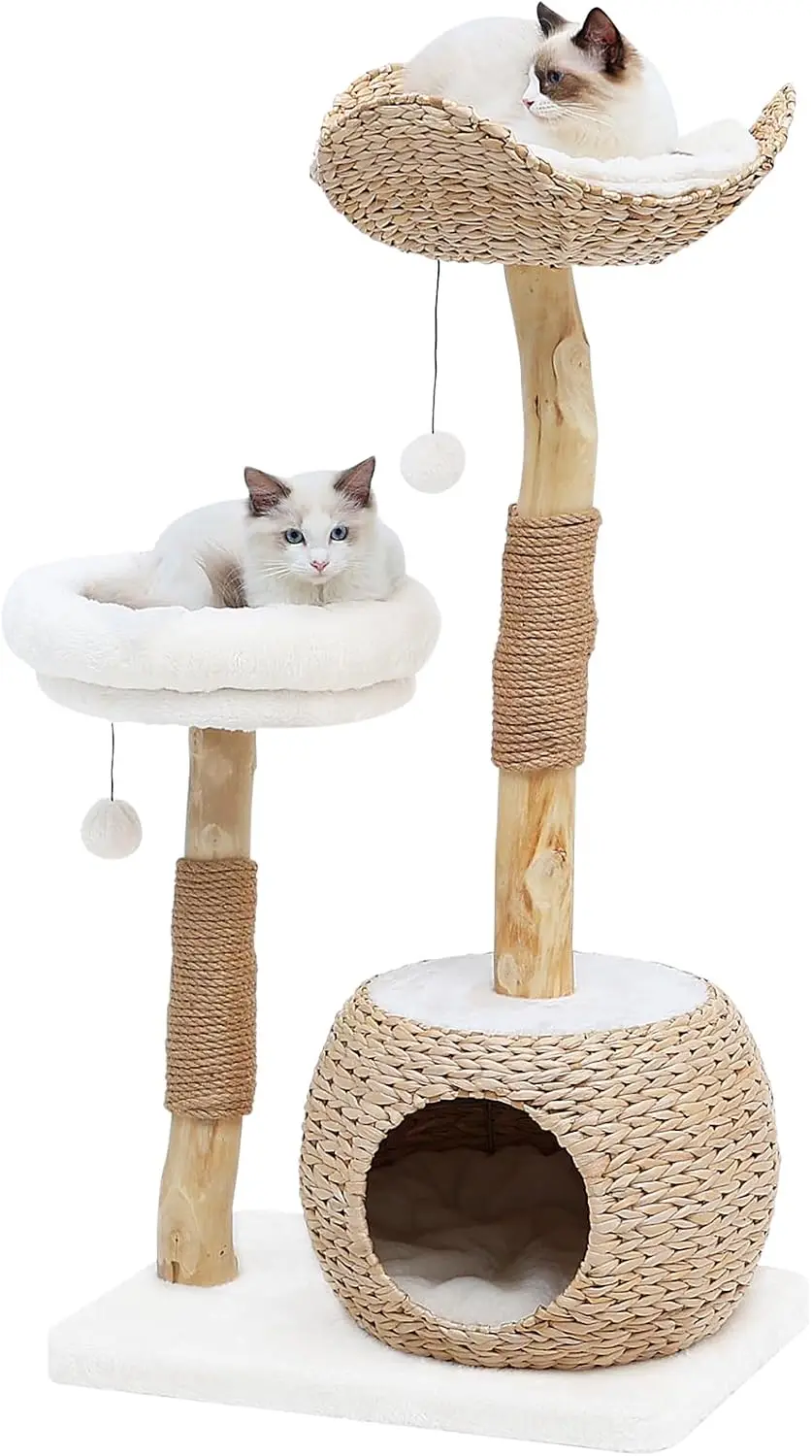 

Modern Cat Tree Tower for Indoor Cats, Real Branch Luxury Cat Condo with Cat Scratching Post, Jumping Platforms