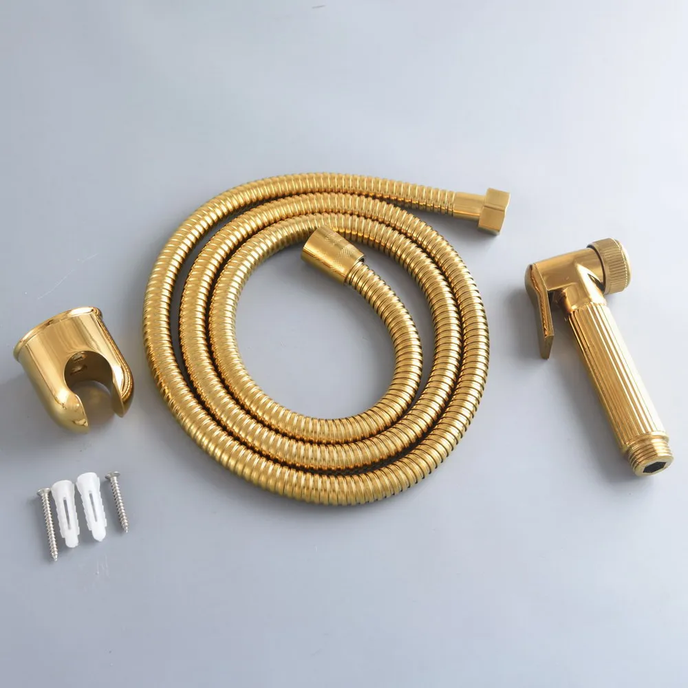 Gold Color Brass Bathroom Hand Held Shower Head Bidet Cleaner Sprayer  / Hose / Bracket Holder Lhh142