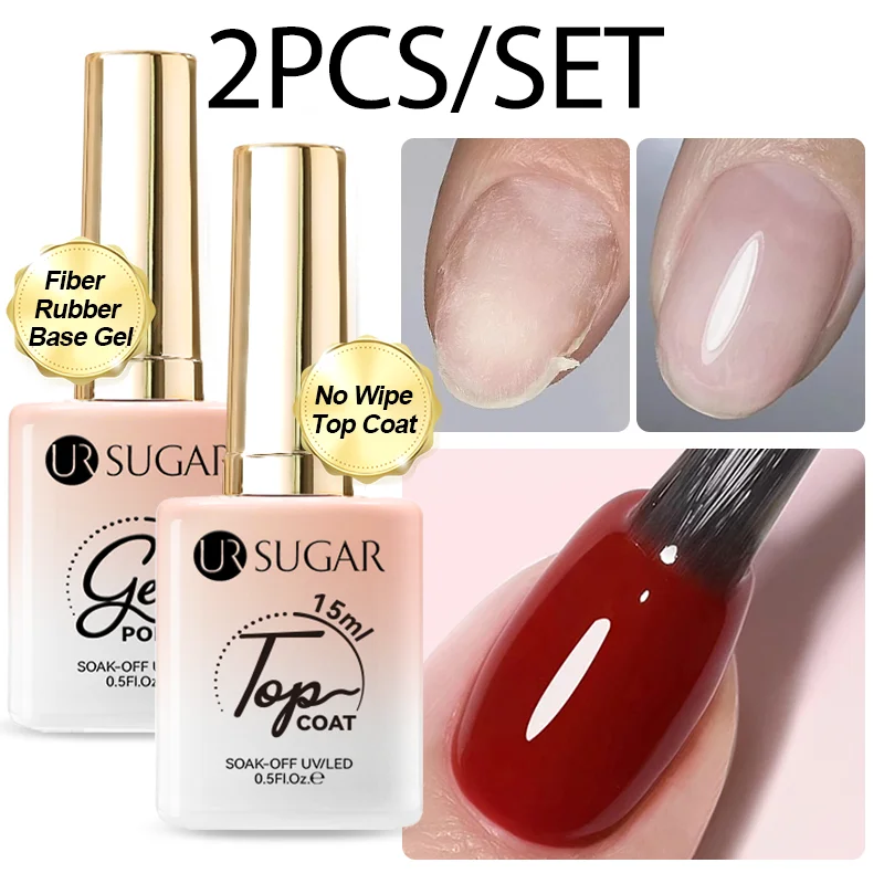 UR SUGAR 15ml ไฟเบอร์ซ่อมฐานเจลชุดสําหรับเล็บหักซ่อมแซมไม่มีเช็ด Top Coat Soak Off UV LED อเนกประสงค์เจล UV โคมไฟ