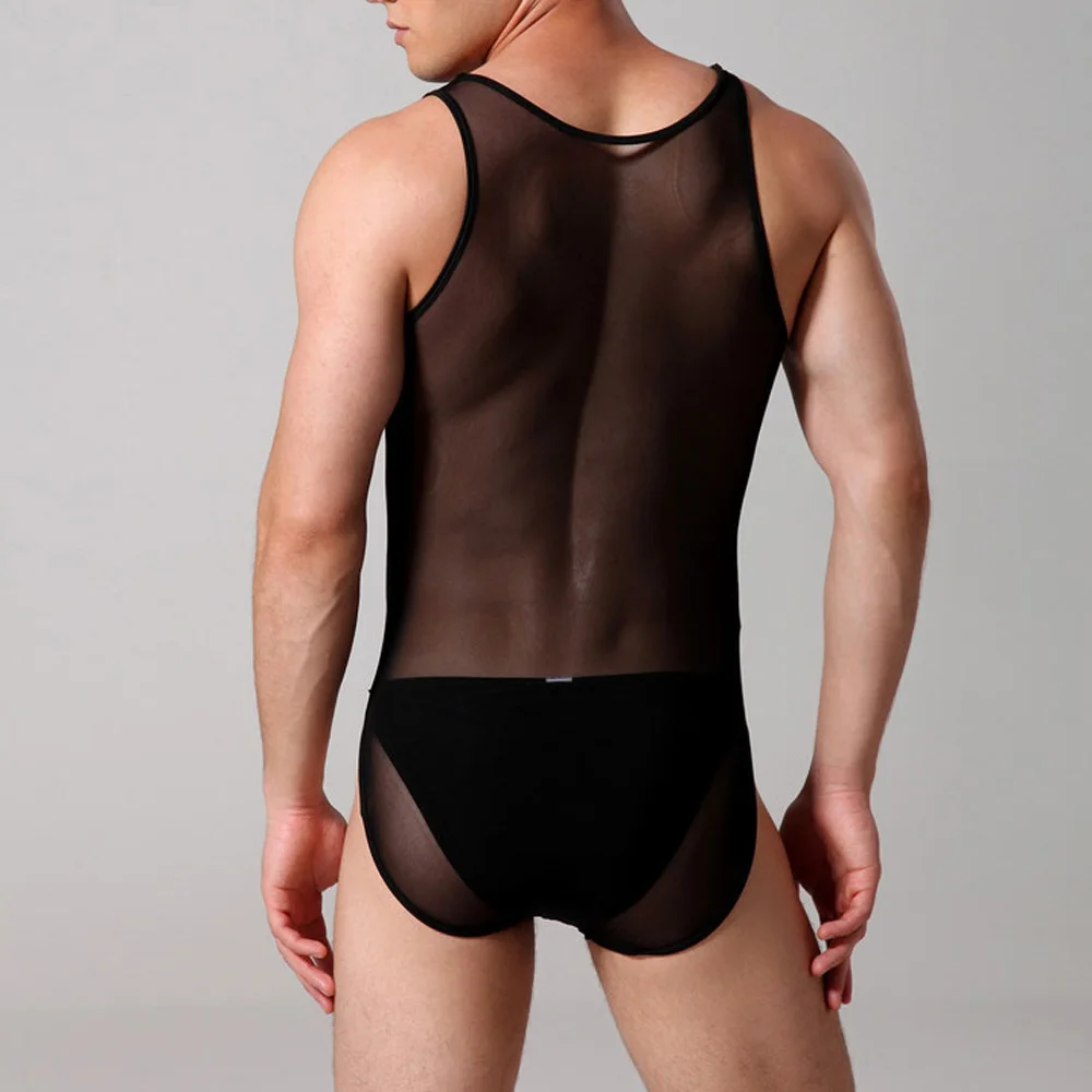 الرجال موضة جديدة عادية جديدة انظر من خلال مثير الكبار زي لينة أكمام الجولة الرقبة رومبير مطاطا ينغيرييس مثير الساخن ارتداءها