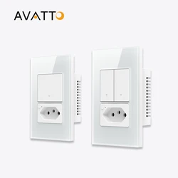 AVATTO Tuya WiFi Switch with Outlets,Smart Light Switch 1/2 Gang 16A Brazil Socket Brazil standard works with Alexa,Google Home