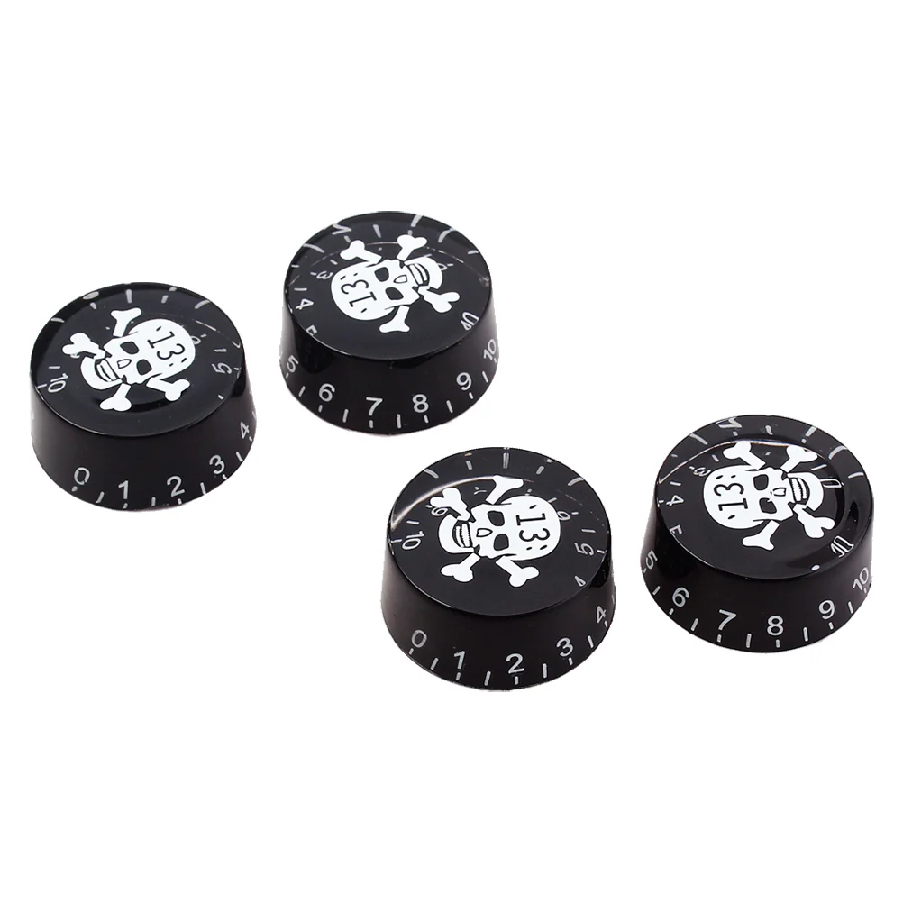 4 PCS/ Set Guitar Knobs Volume Tone Control Knobs Skull Pattern Rotary Knobs for Electric Guitar Parts Replacement (Black/ Wh