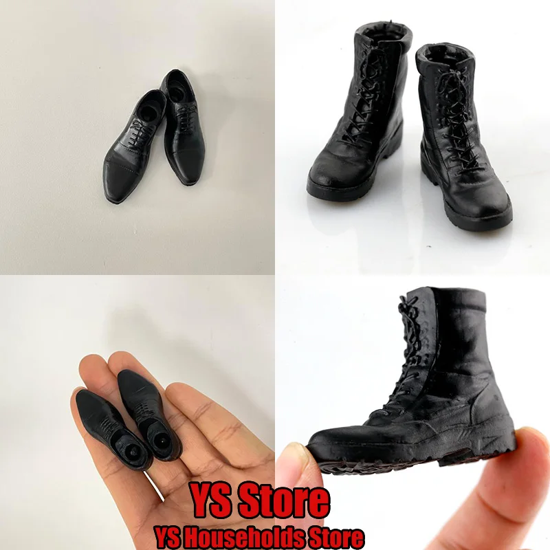 1/6 Man Soldier Suit Matching Black Solid Leather Shoes Long Tube Solid Combat Boots Accessory FOr 12