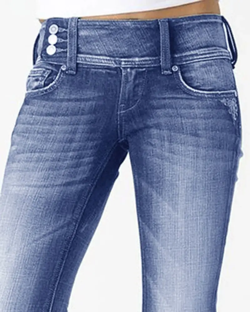 Damskie jeansy Midiross w stylu vintage z guzikami po bokach, z elastyczną talią, rozszerzane, klasyczne retro, asymetryczne, zwężane legginsy.