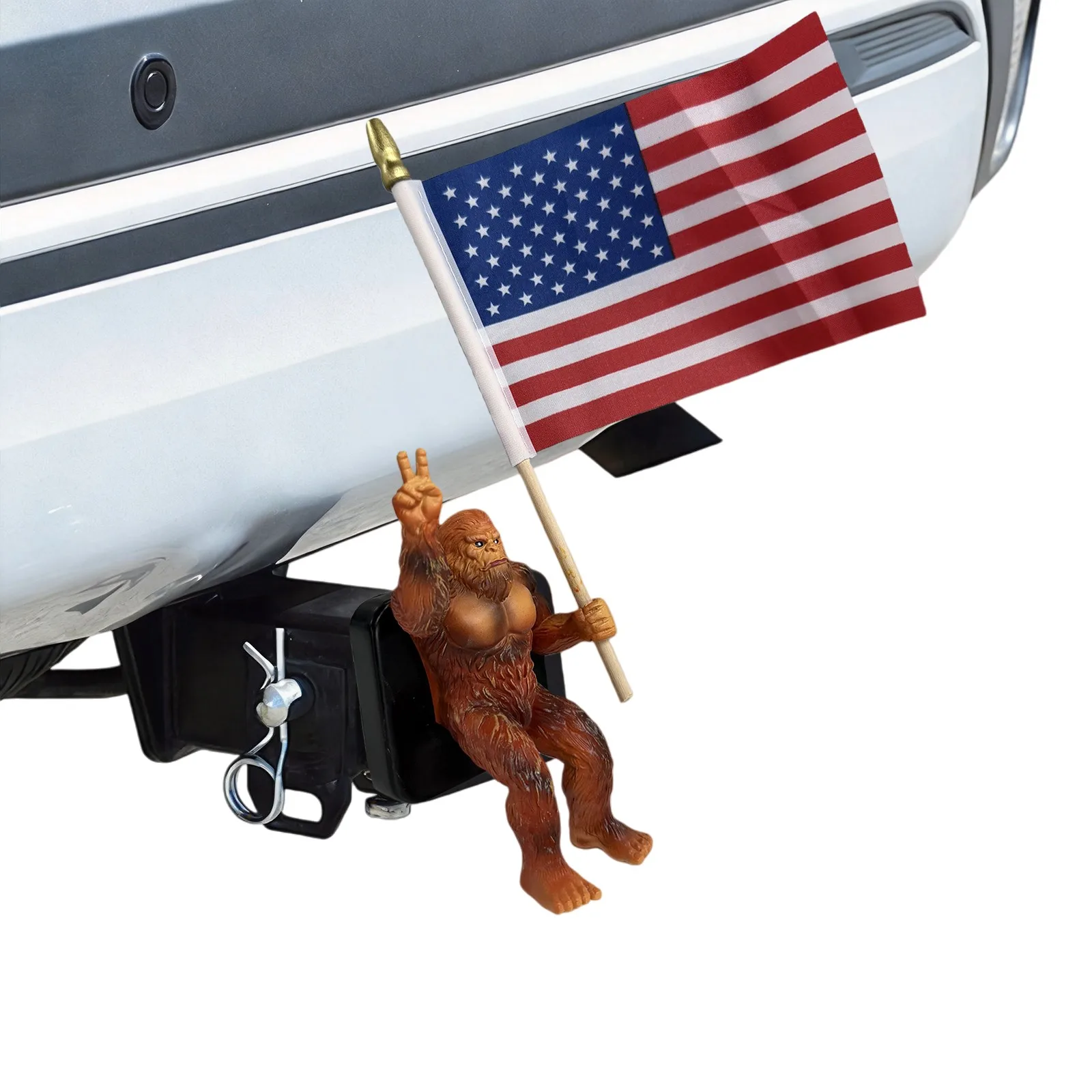 Creature Holding The American Flag Tow Hitch Cover for 1.25/2 Inch Receivers Trailer Hitch Tube Resin Cover for Trucks SUV Cars