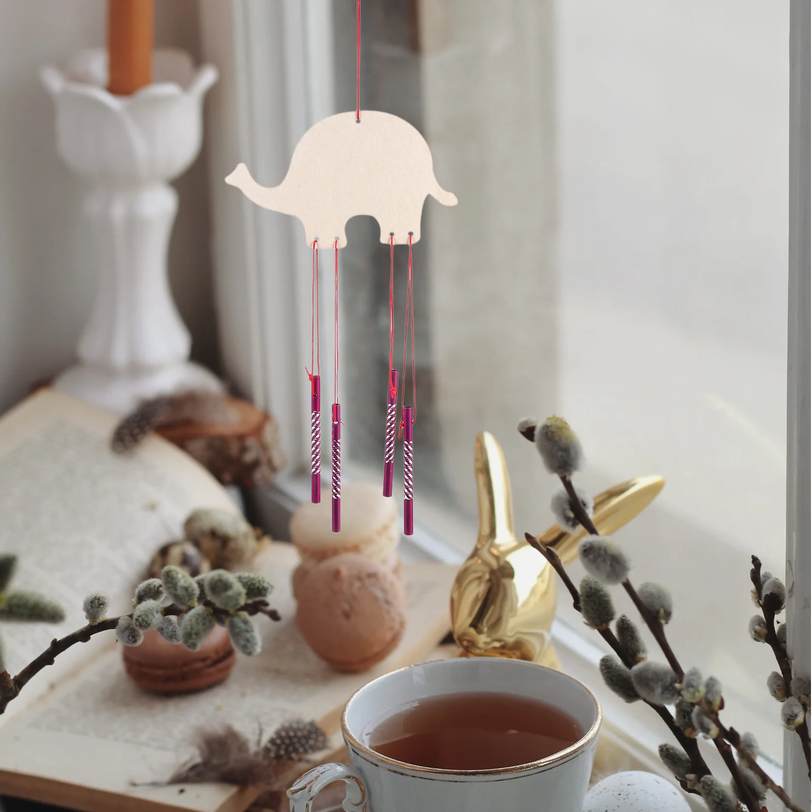10Pcs Wood Animal Windchime Craft Kit for Painting DIY Kids Family Activity Spring Halloween Decoration Butterfly Elephant