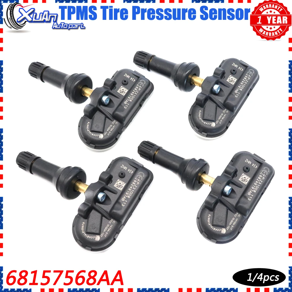 

XUAN 4PCS TPMS Tire Pressure Sensor Monitoring System 68157568AA For Jeep Cherokee Ram 1500 2500 3500 2013-2021 434MHz 2014-2020