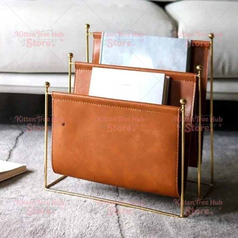 Suitable For  Vertical bracket metal wire and leather magazine rack suitable for home shelves