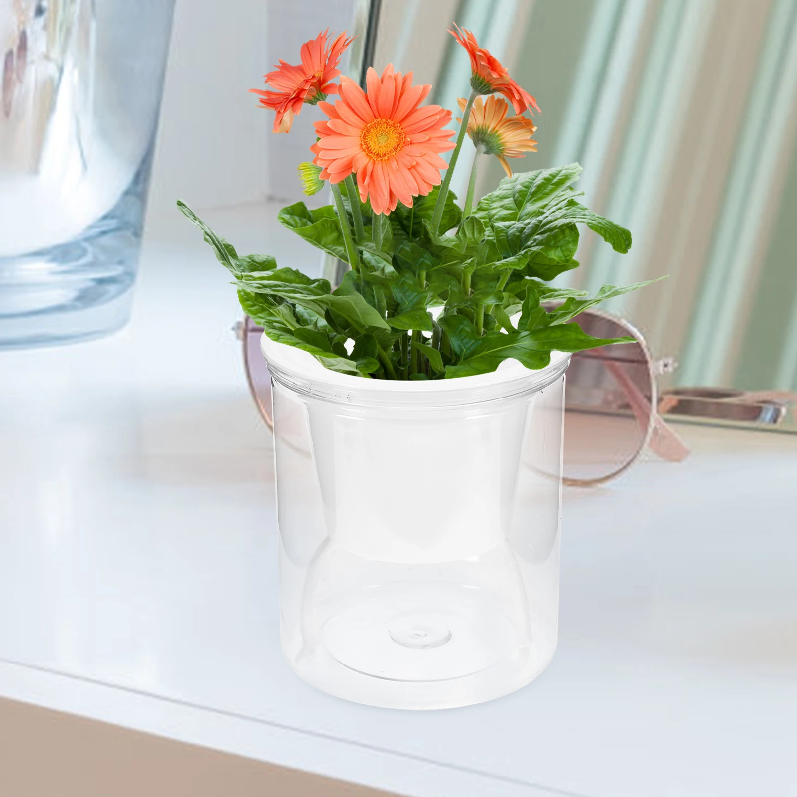 

5 set Automatic Self Watering Planter 5 Sets Hydroponic Flowerpot Round Plastic Plant Pots Indoor Desktop Home Office Modular