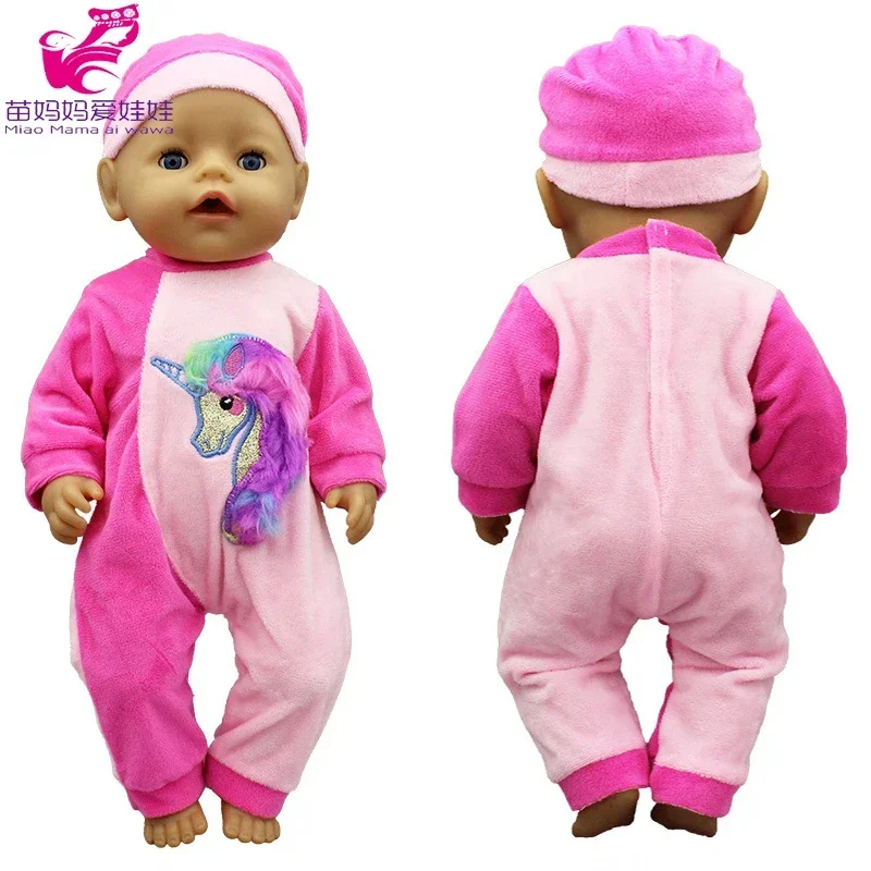 43 Cm Born Baby Doll Clothes Pink Fleece 3D Plush Unicorn Jumpsuit 40cm Nenuco Ropa Y Su Hermanita Rompers