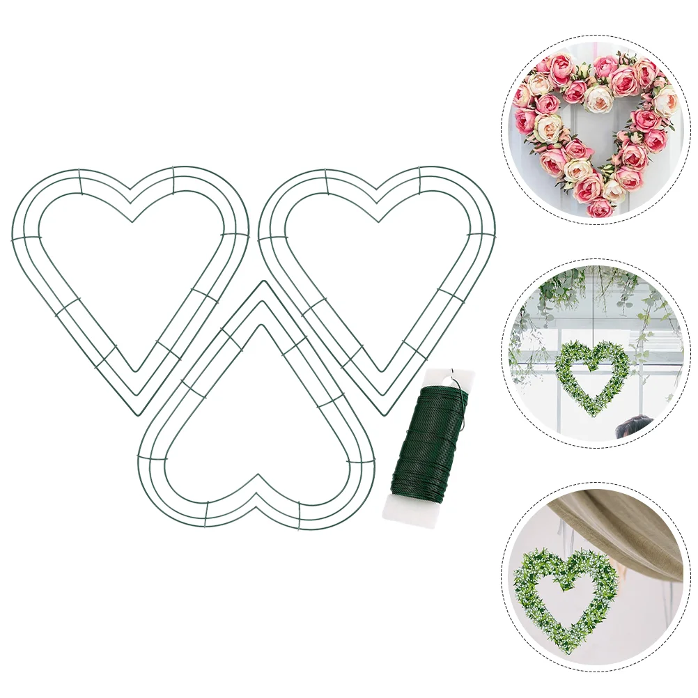 3 Pcs Heart Shaped Wrought Iron Frame DIY Wreath Frames The Ring Flower Garlands Floral Metal