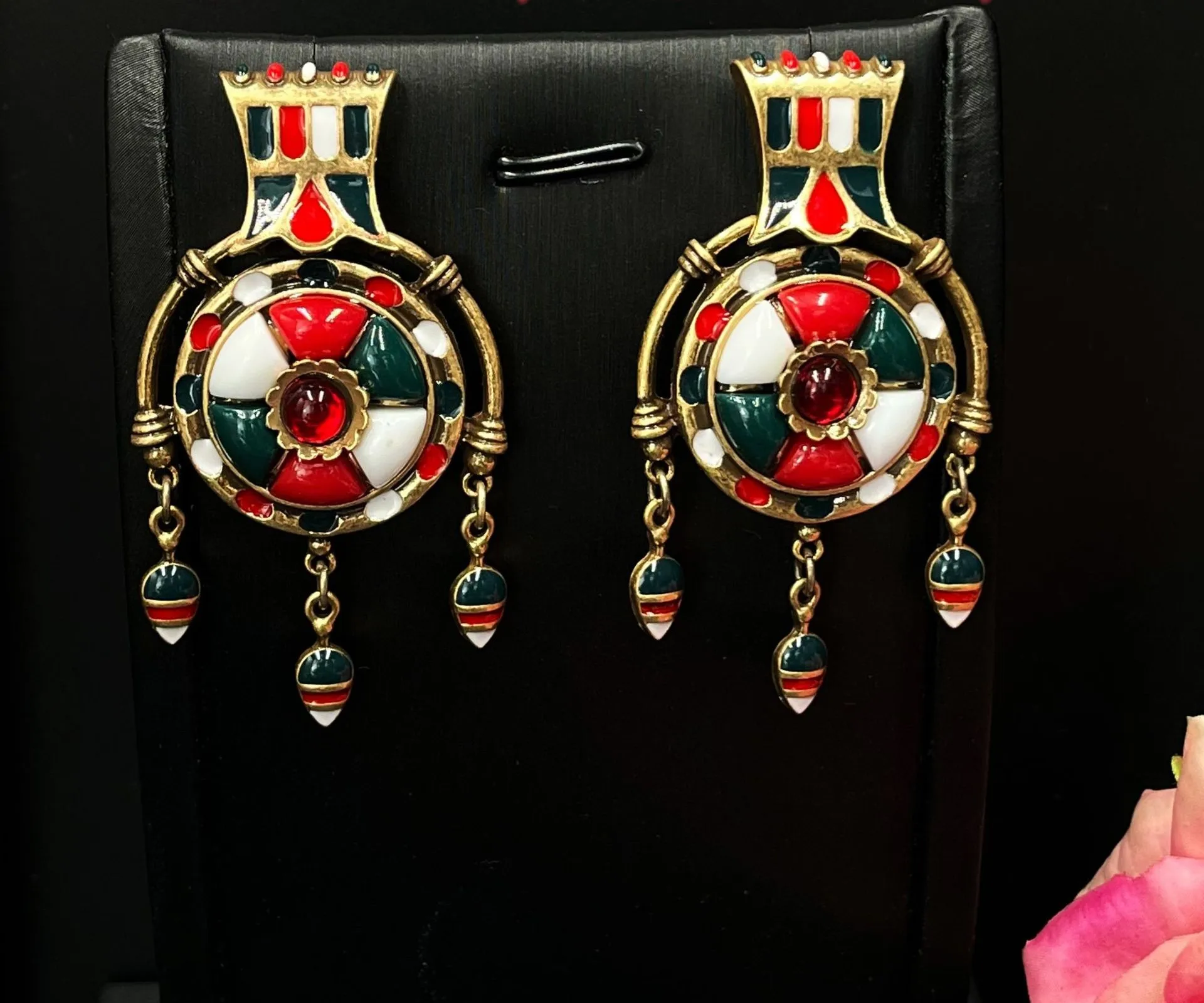 

European and American fashion vintage geometric round enamel drop glaze earrings