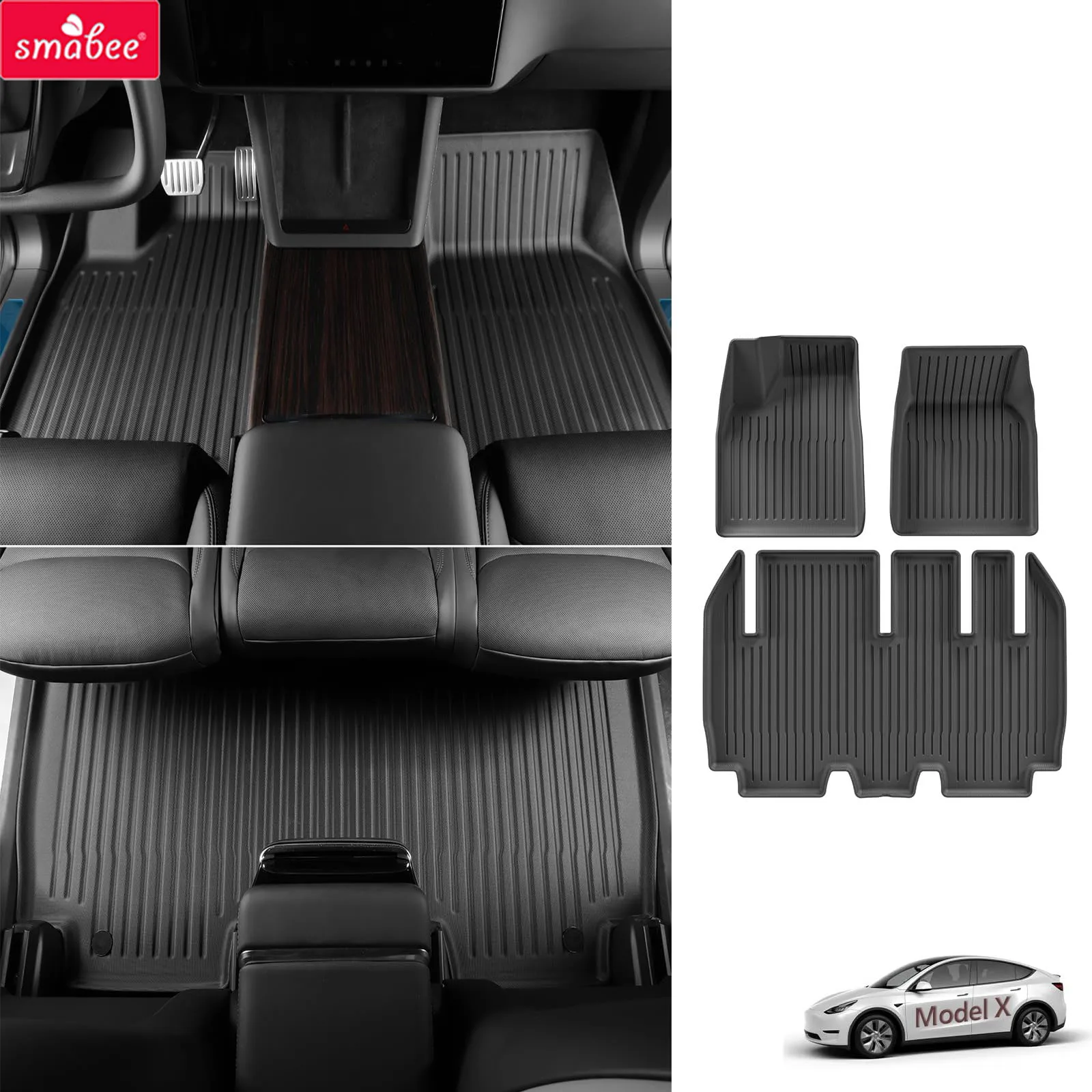 Smabee Left Drive for Tesla Model X 2022-2025 TPE Car All-weather Floor Mats Lower Trunk Mat Backrest liner Accessories Black