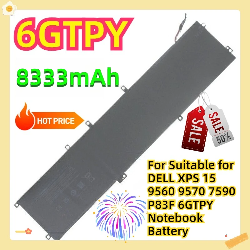 

For DELL XPS 15 9560 9570 7590 P83F 6GTPY Notebook Battery