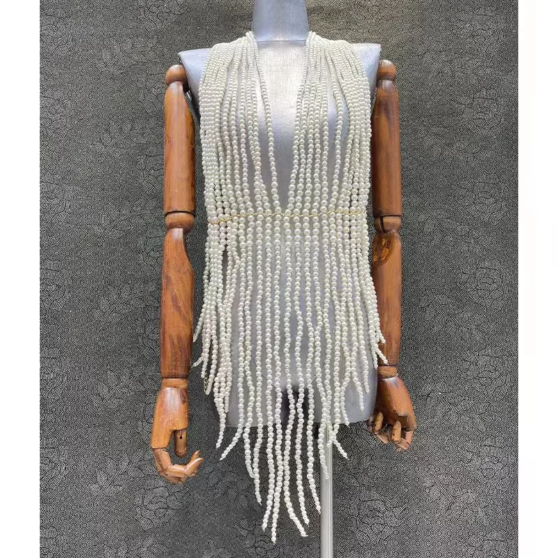 Sexy Punk Style Beaded Collar Pearl Shoulder Sweater Long Chain Bridal Body Jewelry Pearl Body Chain For Women Necklaces Shawl