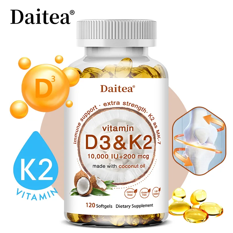 

2-in-1 Complex Capsules,Vitamin D3 10,000 IU + K2 MK7,Nerve,Muscle,Heart,Bone and Dental Health,Promotes Calcium Absorption