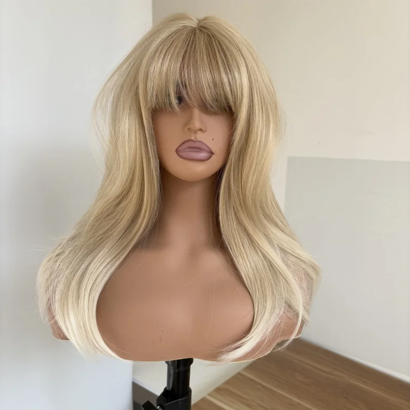 

Blended Blonde Costume Wigs With Fringe Heat Resistant Hair Short Straight