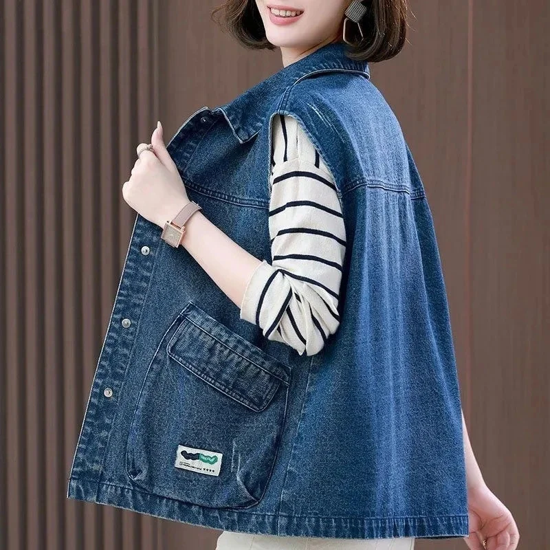 2024 Nieuwe Lente Herfst Koreaanse Denim Vest Jack Vrouwen Mouwloos Vest Jeans Jas Dames Casual Cowboy Jas Vest Dames Tops