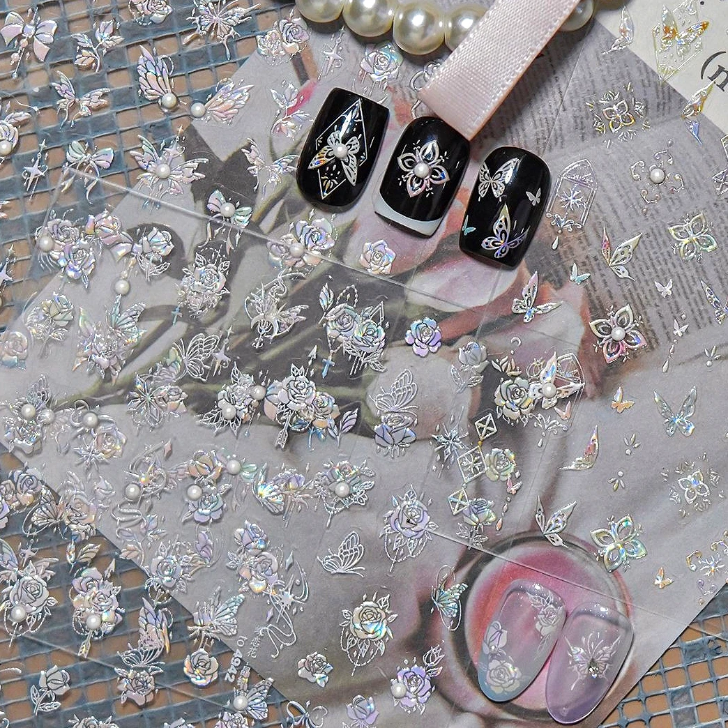

Delicate Butterfly Pearl Rose Flower Glitter Bowknot Chinese Style Lotus Star Shiny Wing Nail Art Stickers Manicure Tools Decals