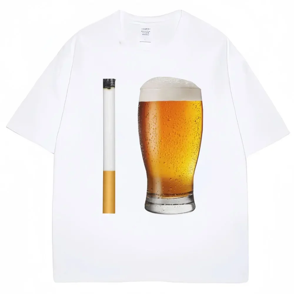 Funny Meme T-shirt Cigarette and Beer Humor Joke Print T Shirt Women Fashion Casual Short Sleeve Streetwear Women Clothes