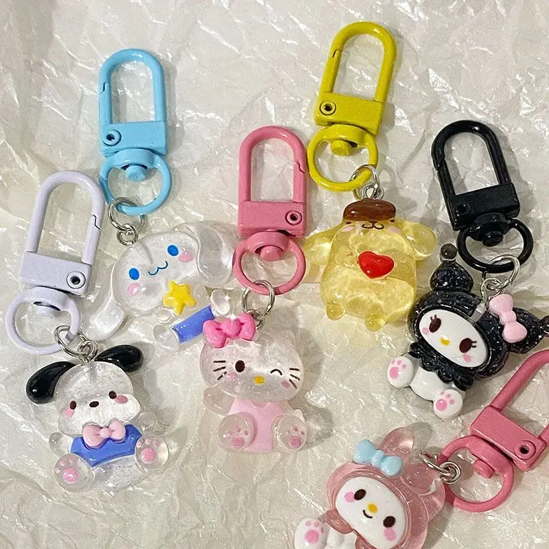 Anime Hello Kitty Transparent Fine Flash Keychain Kuromi Mymelody Bag Pendant Anime Character Pendant Cute Key Accessories