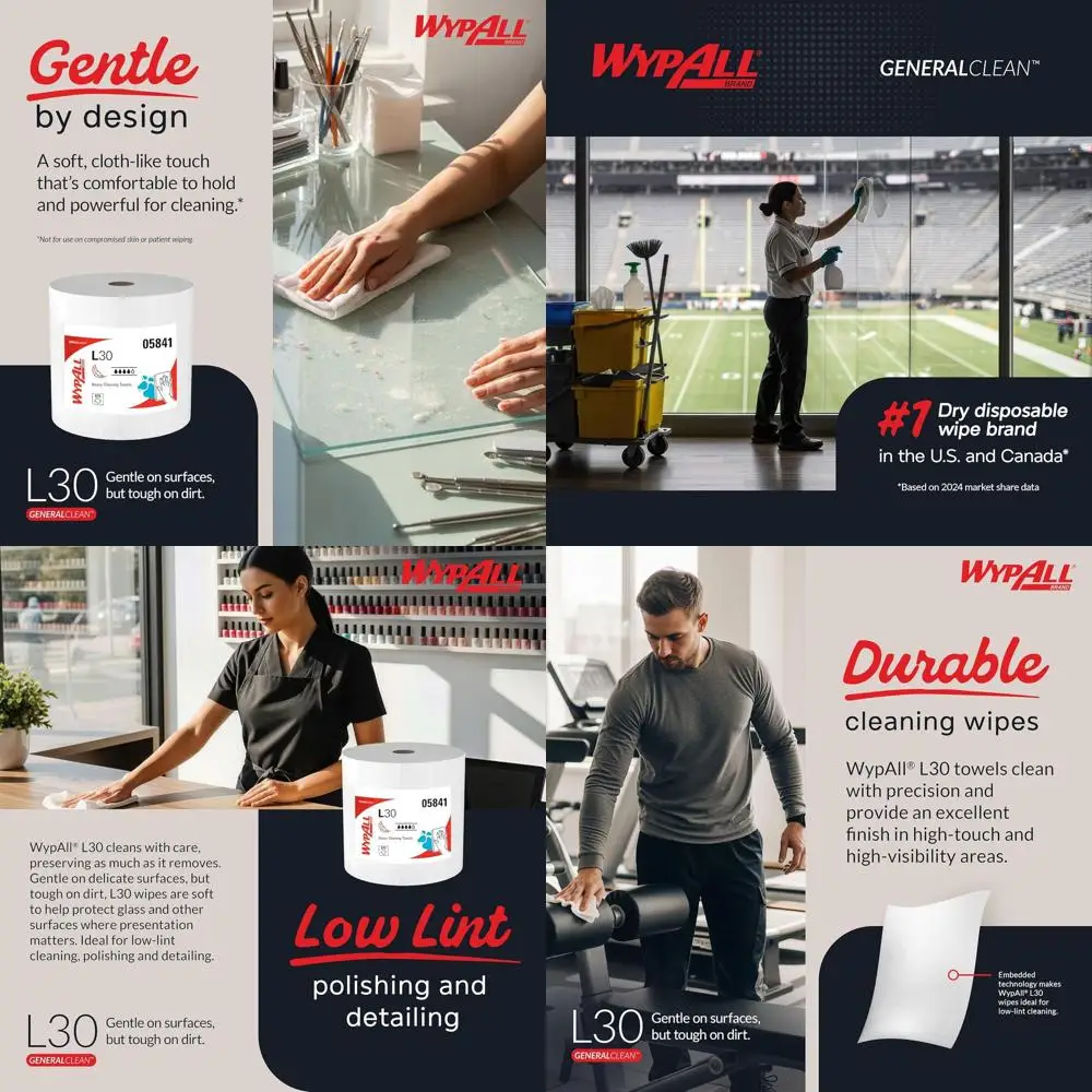 

Jumbo Pack Heavy-Duty GeneralClean L30 Cloths, White Strong & Soft Paper Wipes (875 Sheets)