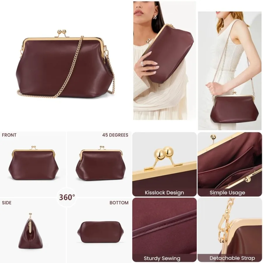 

Women's Kiss Lock Crossbody Bag PU Medium Handbags Kiss Clasp Crossbody Shoulder Bags Tote Purse Messenger Handbag