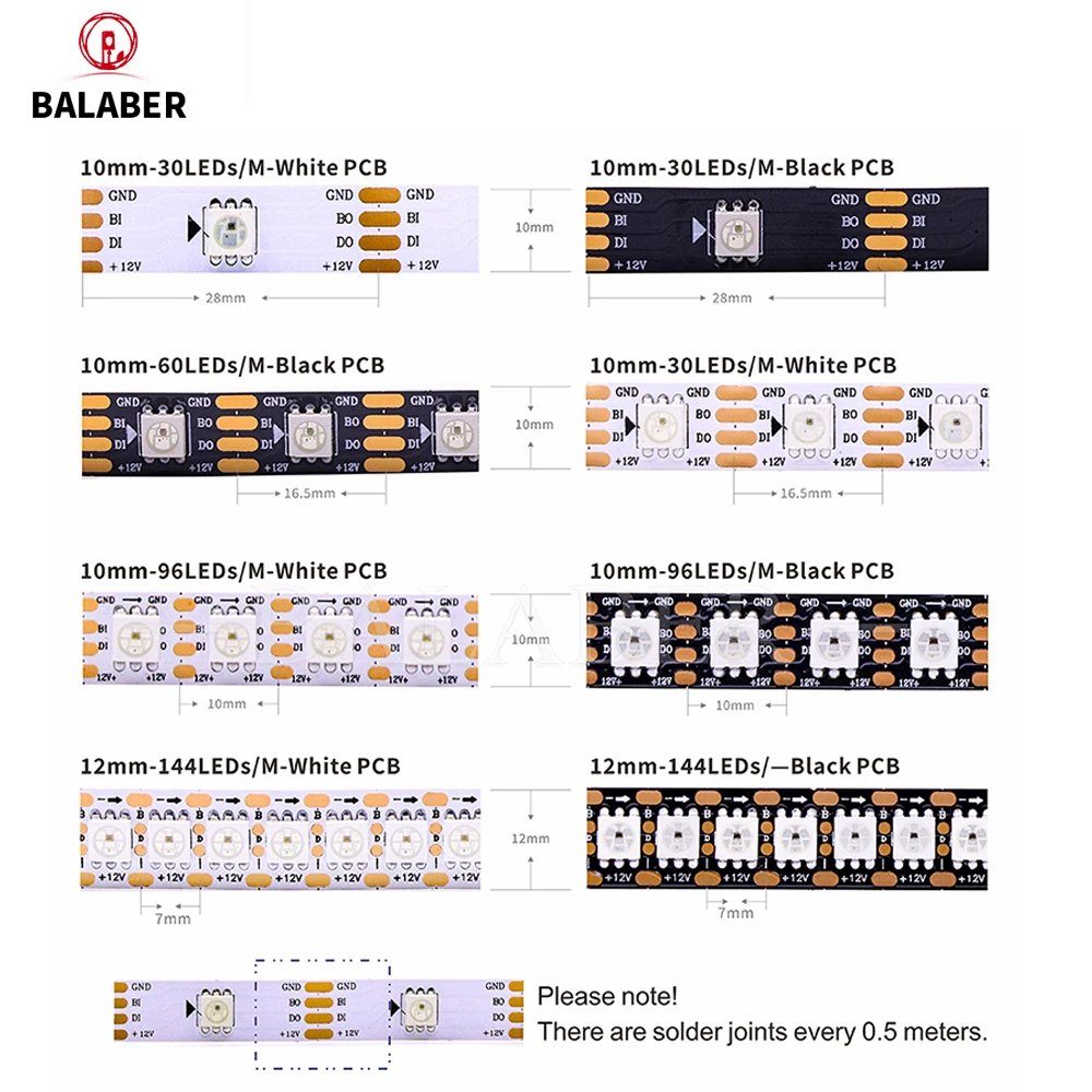 5 متر/لفة WS2815 DC12V (WS2813/WS2812B) شريط إضاءة بكسل LED RGB قابل للعنونة بشكل فردي LED ثنائي الإشارة 30/60/144 بكسل/Led/m