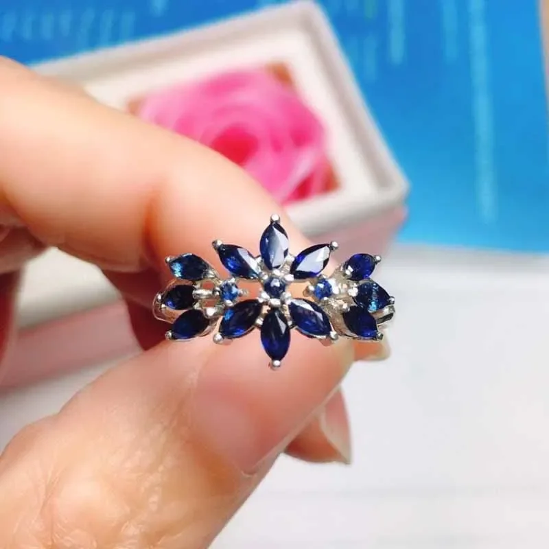 

Unique Design Silver Inlaid Marquise Shape Sapphire Rings For Women Delicate Fashion Engagement Dinner Jewelry Adjustable