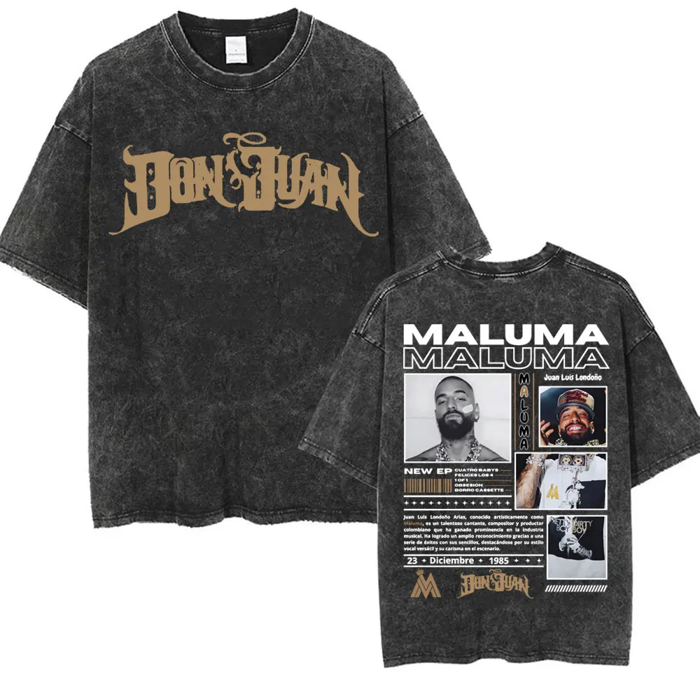 Rapper MALUMA Juan Luis Londono Tour Graphic T-shirts Men Women Fashion 90s Vintage Washed T-shirt Summer Casual Comfort T Shirt