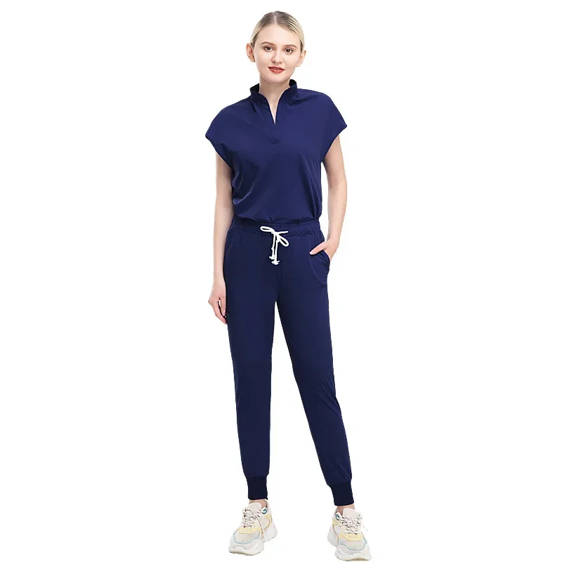 Tops + pantalón uniforme médico cirugía bata camisa de manga corta tienda de mascotas médico enfermera uniforme para enfermería conjunto mujer ropa