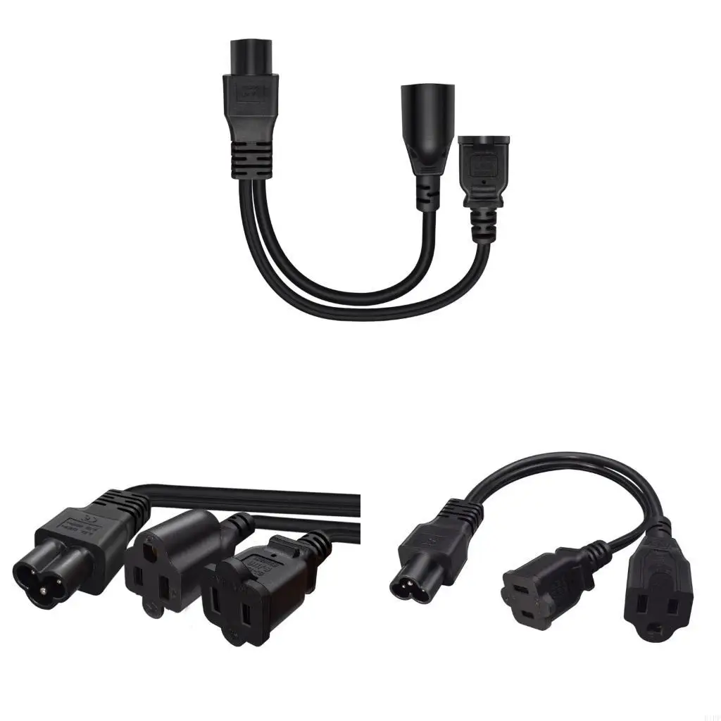 E1PF Short Distance Power Splitter Cable IEC320 Input To NEMA 1 15R And 5 15R Outputs 30cm Length