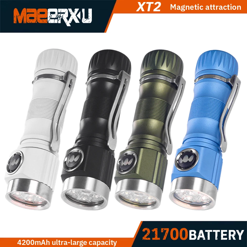 Maeerxu XT2 4000 LM Portable Side Switch EDC 21700 Flashlight IP68 Waterproof Magnetic Tail Hiking Travel Torch