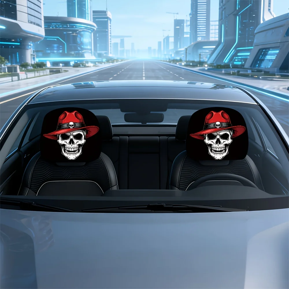 Cowboy Skull Car Headrest Cover, Lightweight & Durable, Essential Road Trip Seat Headrest Cover