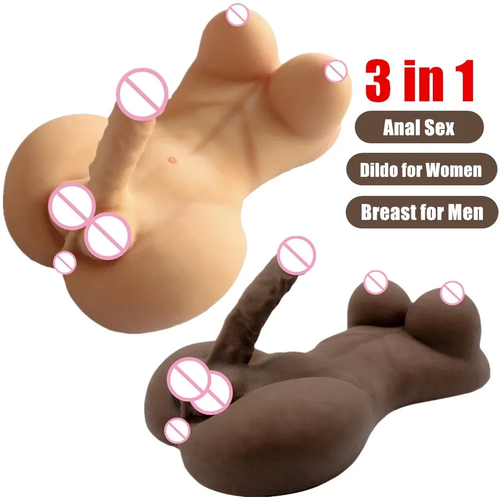 Male Half Body Doll for Women Masturbation Penis Long Dildo Shemale Body with Big Breast Rubber Penis Adult Sex Toys Sex Doll