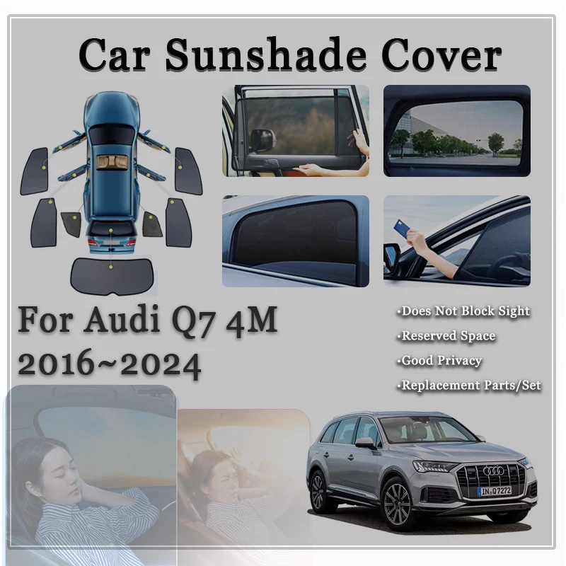 

Car Sunshade Pads Fit For Audi Q7 4M 2016~2024 Anti-UV Magnetic Sun Visor Window Shade Windshield Curtain Cover Auto Accessories