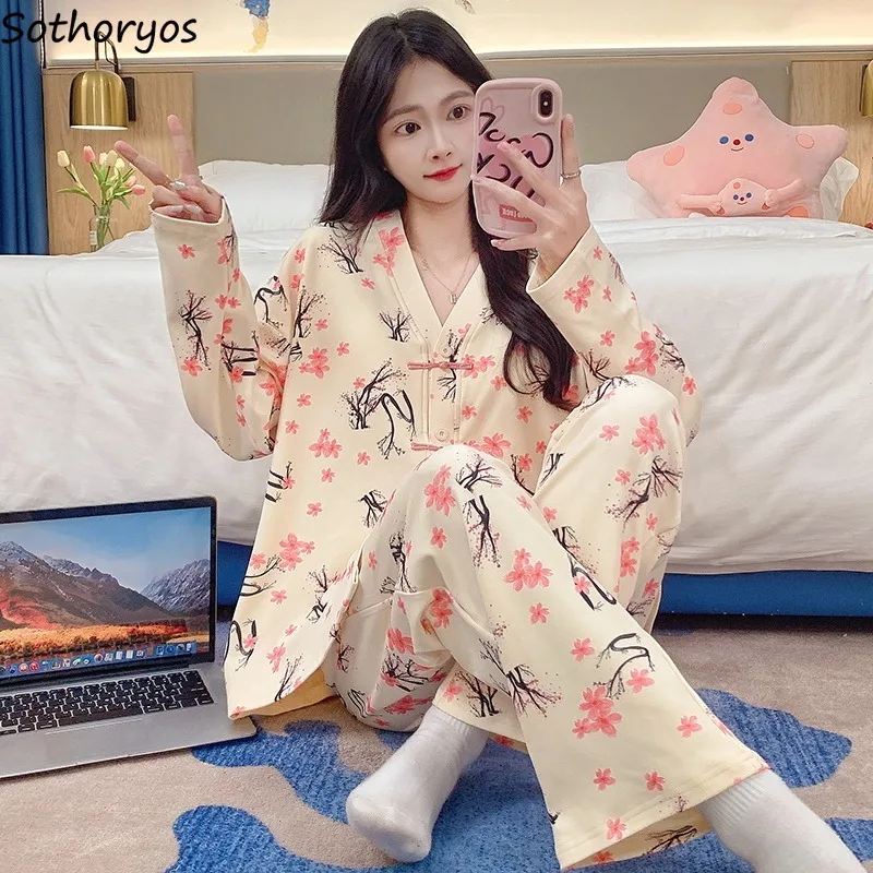 

Pajama Sets Women New Chinese Style Ins with Chest Pads Homewear Soft Gentle Stylish Students Young Female Clothing Autumn Mujer