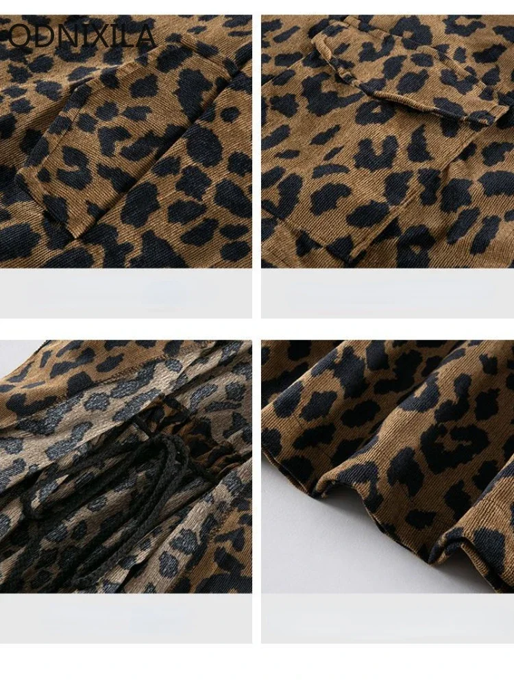 Leopard Print Trench Coat for Women, Loose Tooling Jacket, Medium and Long, Korean Version, New Outerwears, 2024 Autumn