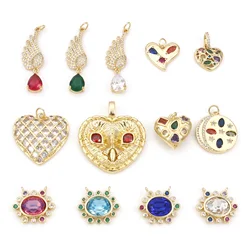 Fashion Copper Micro Pave Charms Gold Color Heart Wings Multicolour Cubic Zirconia Pendant DIY Making Necklace  Jewelry Findings