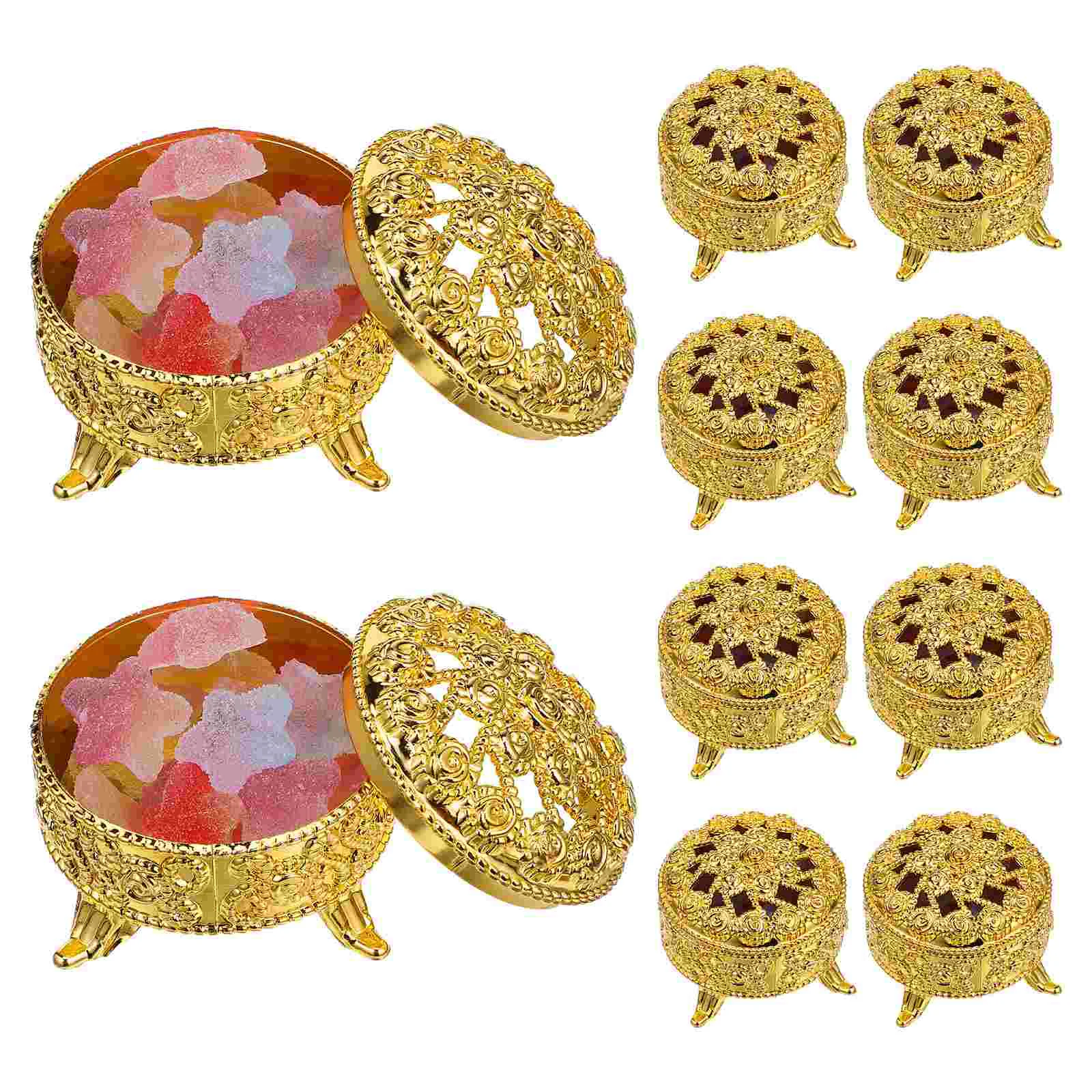 

10 Pcs Rose Candy Box Sweets Party Favors Pp Round Gift Bride Wedding Gold Holder