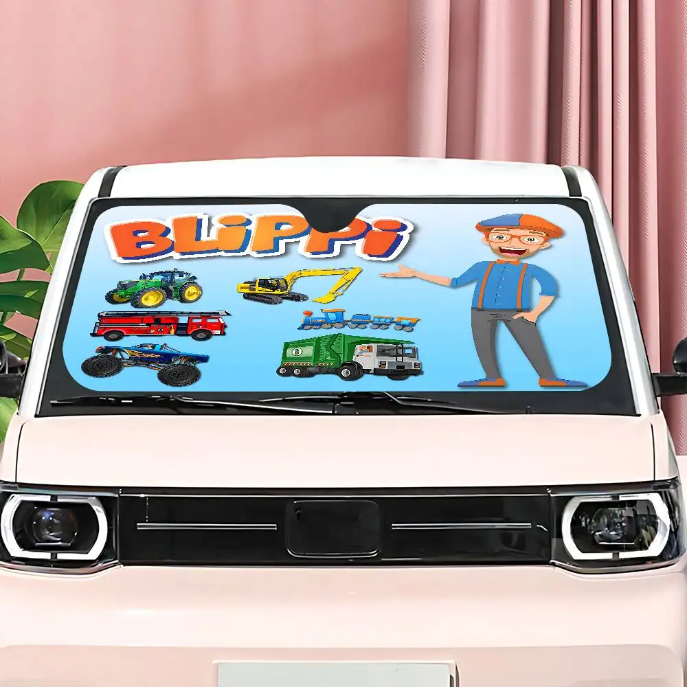 B-BlippiS The M-Musical Cartoon Car Sun Shade نافذة أمامية ظلة لمعظم سيارات السيدان SUV كتل الأشعة فوق البنفسجية إبقاء سيارتك باردة
